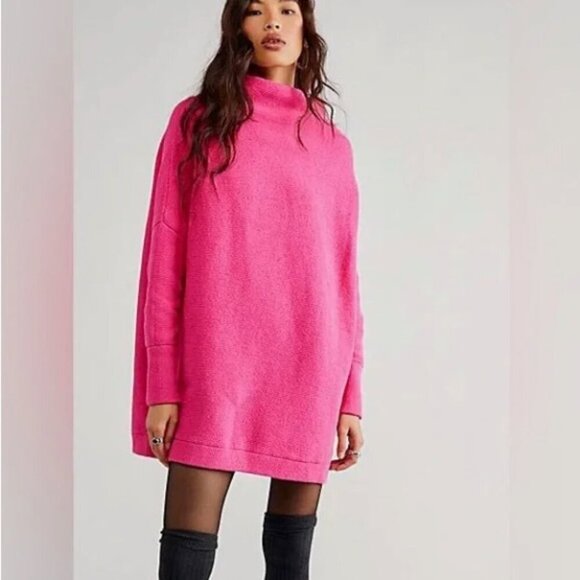 FREE PEOPLE Ottoman Slouch Tunic Raspberry Rose Bubble Gum Pink Sweater/Dress XS - Picture 16 of 16